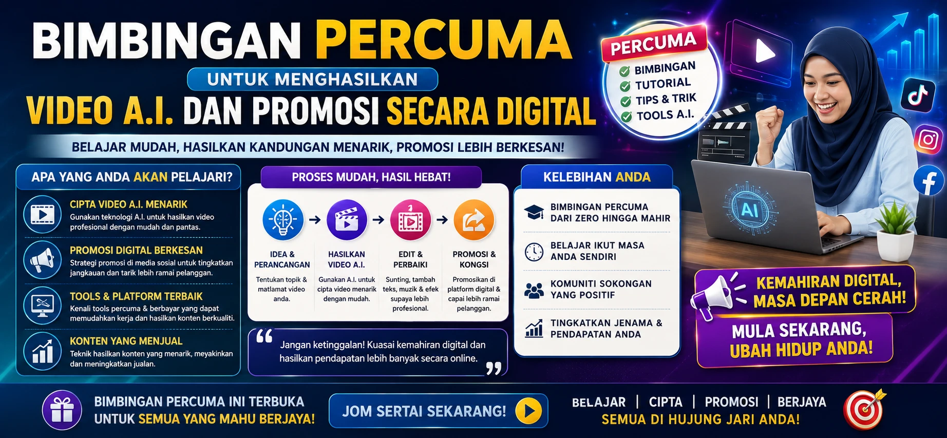 Bimbingan percuma untuk menghasilkan video A.I. dan promosi secara digital